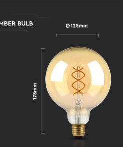LED Λάμπα E27 G125 5W Filament Amber V-TAC 300° 300lm Θερμό Λευκό 1800Κ – 217216