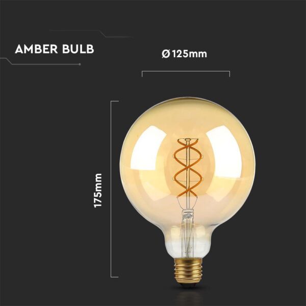 LED Λάμπα E27 G125 5W Filament Amber V-TAC 300° 300lm Θερμό Λευκό 1800Κ – 217216