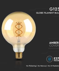 LED Λάμπα E27 G125 5W Filament Amber V-TAC 300° 300lm Θερμό Λευκό 1800Κ – 217216
