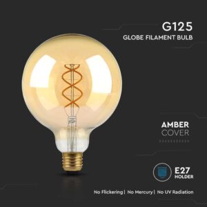 LED Λάμπα E27 G125 5W Filament Amber V-TAC 300° 300lm Θερμό Λευκό 1800Κ – 217216