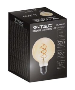 LED Λάμπα E27 G95 5W Filament Amber V-TAC 300° 300lm Θερμό Λευκό 1800Κ – 217217