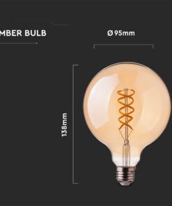 LED Λάμπα E27 G95 5W Filament Amber V-TAC 300° 300lm Θερμό Λευκό 1800Κ – 217217