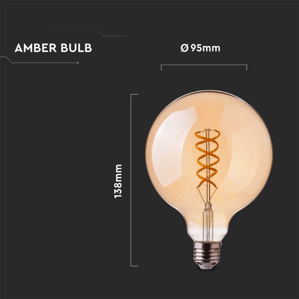 LED Λάμπα E27 G95 5W Filament Amber V-TAC 300° 300lm Θερμό Λευκό 1800Κ – 217217