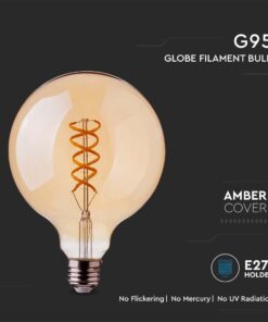 LED Λάμπα E27 G95 5W Filament Amber V-TAC 300° 300lm Θερμό Λευκό 1800Κ – 217217