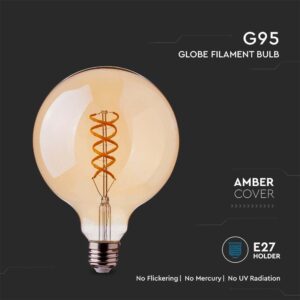 LED Λάμπα E27 G95 5W Filament Amber V-TAC 300° 300lm Θερμό Λευκό 1800Κ – 217217