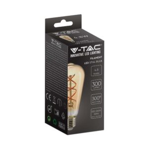LED Λάμπα E27 ST64 5W Filament Amber V-TAC 300° 300lm Θερμό Λευκό 1800Κ – 217218