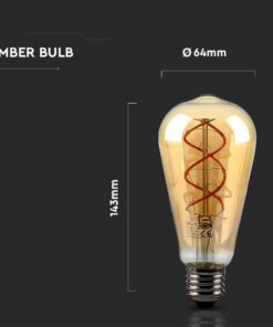 LED Λάμπα E27 ST64 5W Filament Amber V-TAC 300° 300lm Θερμό Λευκό 1800Κ – 217218