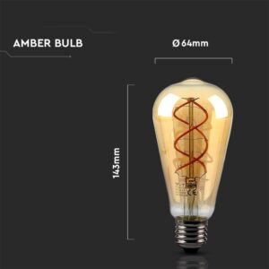 LED Λάμπα E27 ST64 5W Filament Amber V-TAC 300° 300lm Θερμό Λευκό 1800Κ – 217218