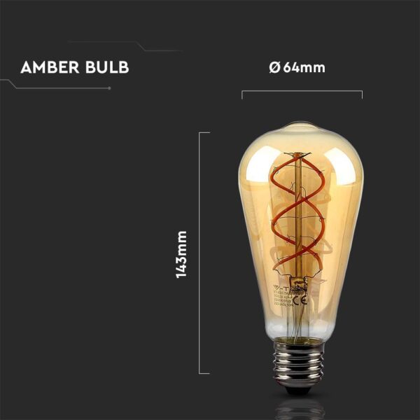 LED Λάμπα E27 ST64 5W Filament Amber V-TAC 300° 300lm Θερμό Λευκό 1800Κ – 217218