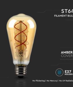 LED Λάμπα E27 ST64 5W Filament Amber V-TAC 300° 300lm Θερμό Λευκό 1800Κ – 217218