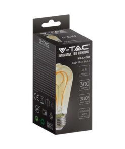 LED Λάμπα E27 ST64 5W Filament Amber V-TAC 300° 300lm Θερμό Λευκό 1800Κ – 217220