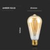 LED Λάμπα E27 ST64 5W Filament Amber V-TAC 300° 300lm Θερμό Λευκό 1800Κ – 217220