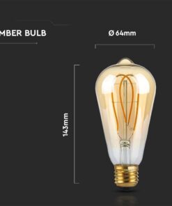 LED Λάμπα E27 ST64 5W Filament Amber V-TAC 300° 300lm Θερμό Λευκό 1800Κ – 217220