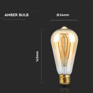 LED Λάμπα E27 ST64 5W Filament Amber V-TAC 300° 300lm Θερμό Λευκό 1800Κ – 217220