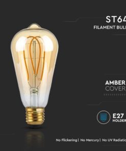 LED Λάμπα E27 ST64 5W Filament Amber V-TAC 300° 300lm Θερμό Λευκό 1800Κ – 217220