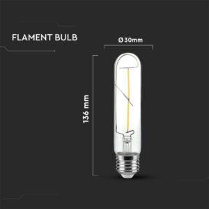 LED Λάμπα E27 T30 30cm 2W Filament  V-TAC 300° 200lm Θερμό Λευκό 3000Κ – 217251