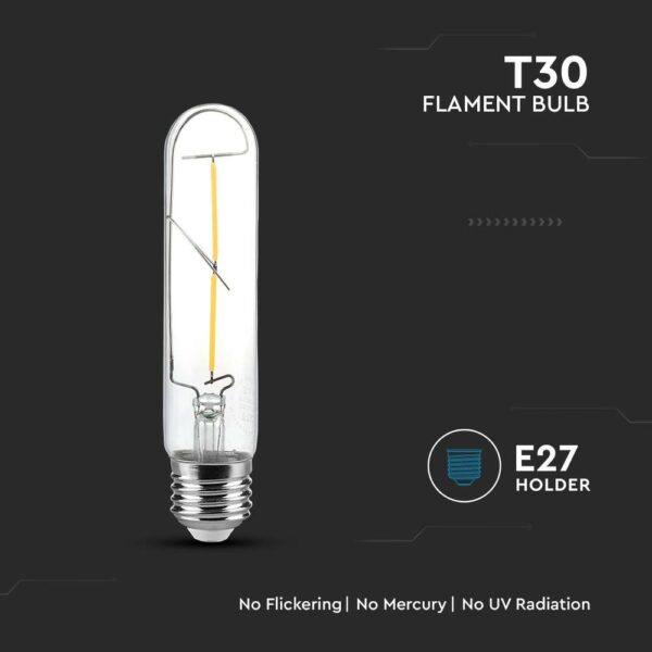 LED Λάμπα E27 T30 30cm 2W Filament  V-TAC 300° 200lm Θερμό Λευκό 3000Κ – 217251