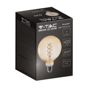 LED Λάμπα E27 G125 6W Filament Amber V-TAC 300° 400lm Θερμό Λευκό 1800Κ – 217328