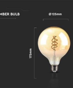 LED Λάμπα E27 G125 6W Filament Amber V-TAC 300° 400lm Θερμό Λευκό 1800Κ – 217328