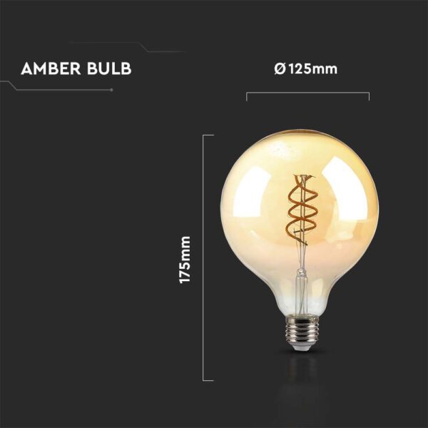 LED Λάμπα E27 G125 6W Filament Amber V-TAC 300° 400lm Θερμό Λευκό 1800Κ – 217328