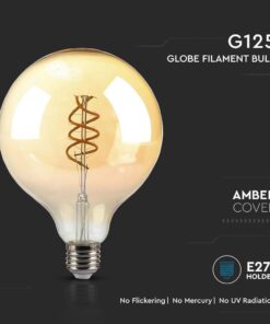 LED Λάμπα E27 G125 6W Filament Amber V-TAC 300° 400lm Θερμό Λευκό 1800Κ – 217328