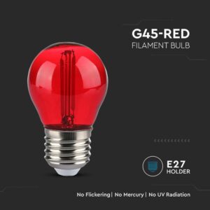 LED Λάμπα – 2W Filament E27 G45 Κόκκινο V-TAC – 217413