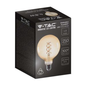 LED Λάμπα E27 G125 5W Dimmable Filament Amber V-TAC 300° 250lm Θερμό Λευκό 1800Κ – 217415
