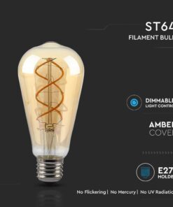 LED Λάμπα E27 ST64 5W Dimmable Filament Amber V-TAC 300° 250lm Θερμό Λευκό 1800Κ – 217416