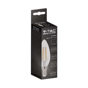 LED Λάμπα – 6W Filament E14 Clear Cover Κεράκι 6400K V-TAC – 217425