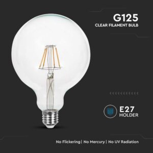 LED Λάμπα 12W Filament  E27 G125 Clear Cover 4000K V-TAC – 217454