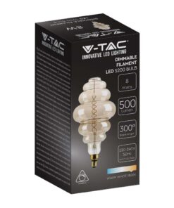LED Λάμπα E27 S200 39cm 8W Dimmable Filament Smoky V-TAC 300° 500lm Θερμό 1800Κ – 217465