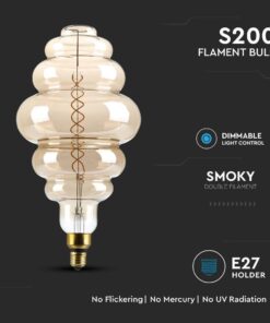 LED Λάμπα E27 S200 39cm 8W Dimmable Filament Smoky V-TAC 300° 500lm Θερμό 1800Κ – 217465