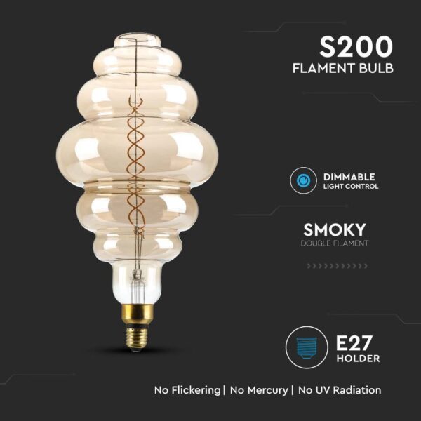 LED Λάμπα E27 S200 39cm 8W Dimmable Filament Smoky V-TAC 300° 500lm Θερμό 1800Κ – 217465