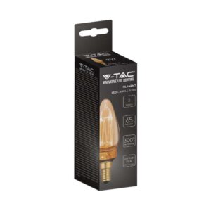 LED Λάμπα E14 Κερί 2W Filament Amber V-TAC 300° 65lm Θερμό 1800Κ – 217472