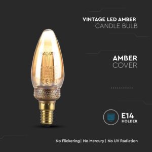 LED Λάμπα E14 Κερί 2W Filament Amber V-TAC 300° 65lm Θερμό 1800Κ – 217472