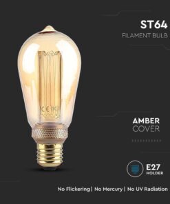 LED Λάμπα – 4W Filament E27 ST64 Amber Art 2200K V-TAC – 217474