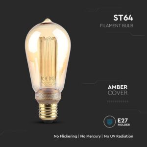 LED Λάμπα – 4W Filament E27 ST64 Amber Art 2200K V-TAC – 217474