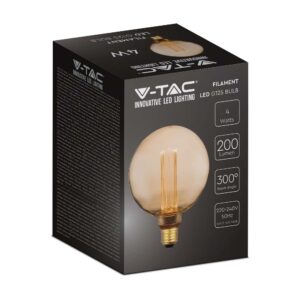 LED Λάμπα E27 G125 4W Filament Amber V-TAC 300° 200lm Θερμό Λευκό 1800Κ – 217475