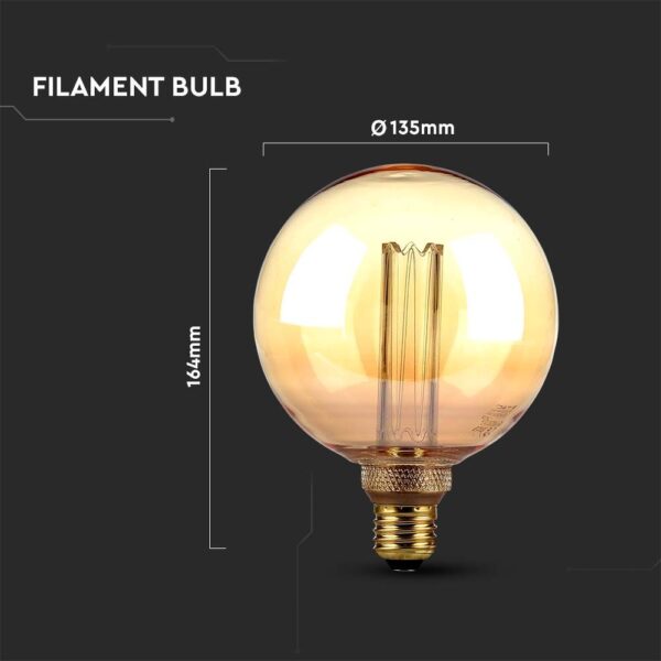 LED Λάμπα E27 G125 4W Filament Amber V-TAC 300° 200lm Θερμό Λευκό 1800Κ – 217475
