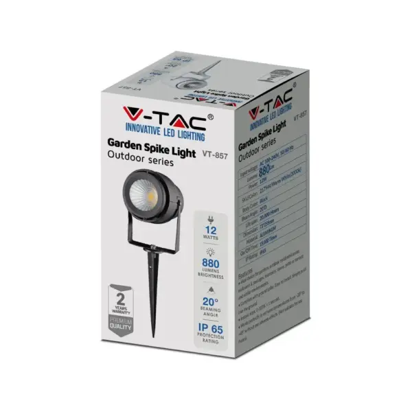 Φωτιστικό Κήπου Καρφί LED 12W Μαύρο V-TAC Αδιάβροχο IP65 Φυσικό 4000K – 217545