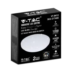 LED πλαφονιέρα 12W στρογγυλή, 3 σε 1 φωτισμός (Ψυχρό, Φυσικό & Θερμό λευκό), σε Λευκό σώμα και έναστρο κάλυμμα V-TAC – 217602