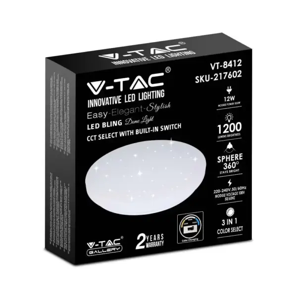 LED πλαφονιέρα 12W στρογγυλή, 3 σε 1 φωτισμός (Ψυχρό, Φυσικό & Θερμό λευκό), σε Λευκό σώμα και έναστρο κάλυμμα V-TAC – 217602