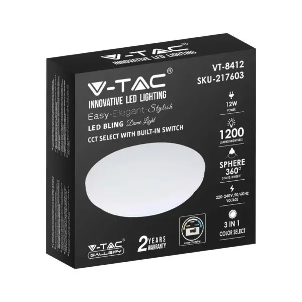 LED πλαφονιέρα 12W στρογγυλή, 3 σε 1 φωτισμός (Ψυχρό, Φυσικό & Θερμό λευκό), σε Λευκό σώμα V-TAC – 217603