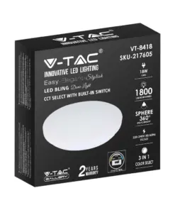 LED Πλαφονιέρα 18W Στρογγυλή 3 σε 1 CCT Φωτισμός Λευκό Σώμα V-TAC – 217605
