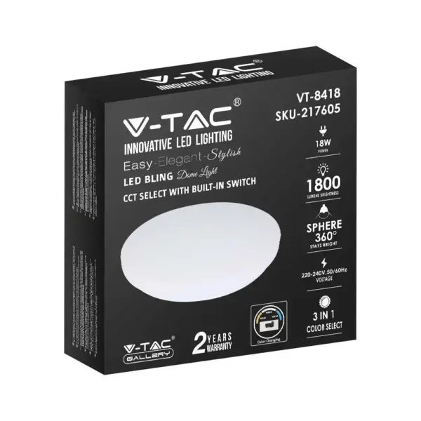 LED Πλαφονιέρα 18W Στρογγυλή 3 σε 1 CCT Φωτισμός Λευκό Σώμα V-TAC – 217605