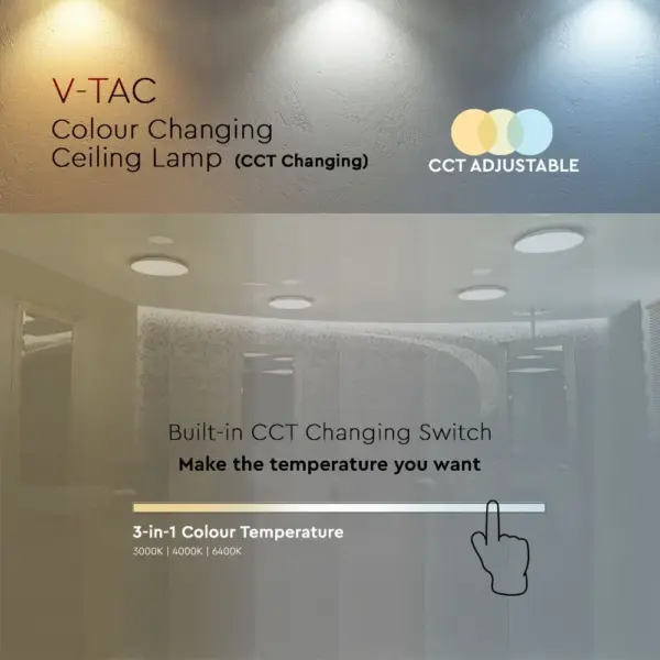 LED Πλαφονιέρα 18W Στρογγυλή 3 σε 1 CCT Φωτισμός Λευκό Σώμα V-TAC – 217605