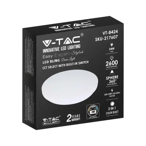 LED Πλαφονιέρα 24W Στρογγυλή 3 σε 1 Φωτισμός CCT Λευκό Σώμα V-TAC – 217607