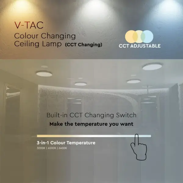 LED Πλαφονιέρα 24W Στρογγυλή 3 σε 1 Φωτισμός CCT Λευκό Σώμα V-TAC – 217607