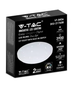 LED Πλαφονιέρα 36W Στρογγυλή CCT σε Λευκό Σώμα και Έναστρο Κάλυμμα V-TAC – 217608