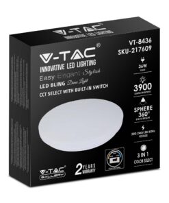 LED πλαφονιέρα 36W στρογγυλή, CCT 3IN1 Φωτισμός Λευκό σώμα V-TAC – 217609